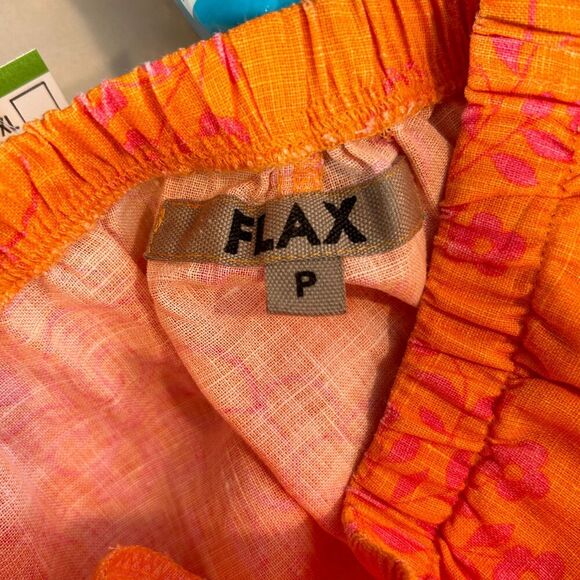 Flax Orange Pink Floral Crop Linen Wide Leg Pants Size P 4-6 - Picture 6 of 7